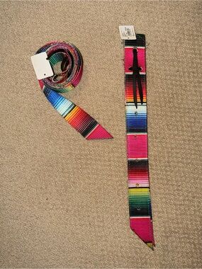 NWT colorful nylon Western off billet & latigo tie strap set never used rainbow
